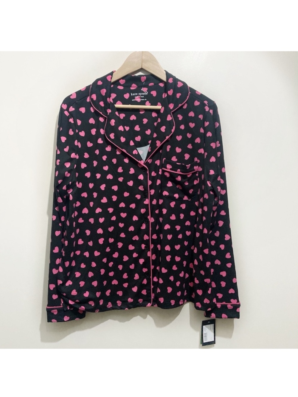 Kate Spade Heart Print Pyjama Top Size Large New Button Down